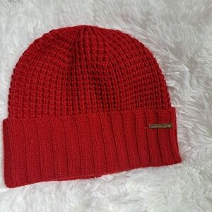 Michael Micheal Kors Women's Knit Cuff Beanie Hat Red Winter One Size
